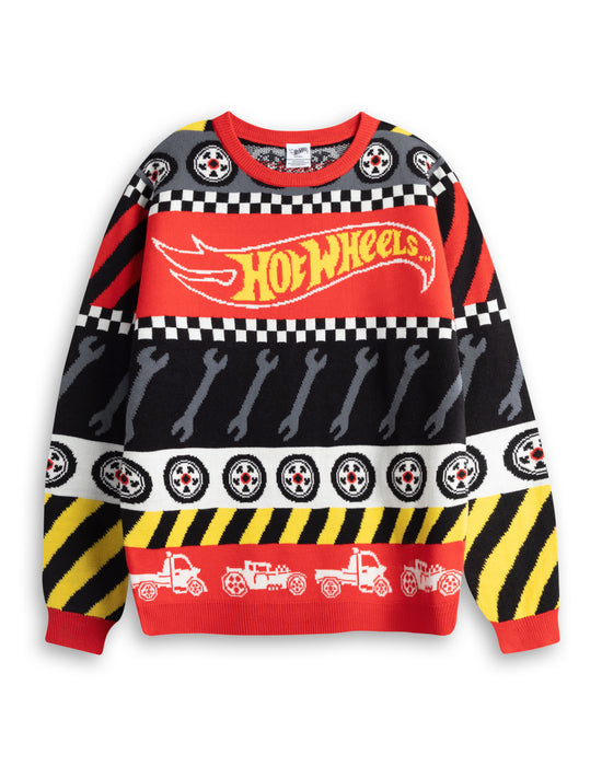 Hot Wheels Tyre & Spanner Fairisle Boys Multicoloured Christmas Jumper