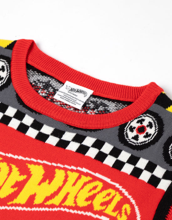 Hot Wheels Tyre & Spanner Fairisle Boys Multicoloured Christmas Jumper