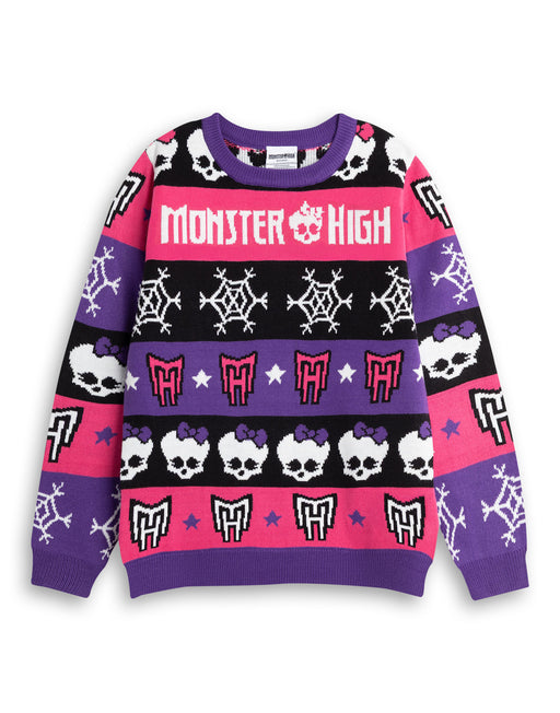 Monster High SKull & Snowflake Fairisle Girls Multicoloured Christmas Jumper