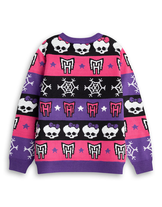 Monster High SKull & Snowflake Fairisle Girls Multicoloured Christmas Jumper