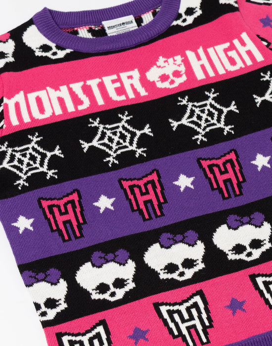 Monster High SKull & Snowflake Fairisle Girls Multicoloured Christmas Jumper