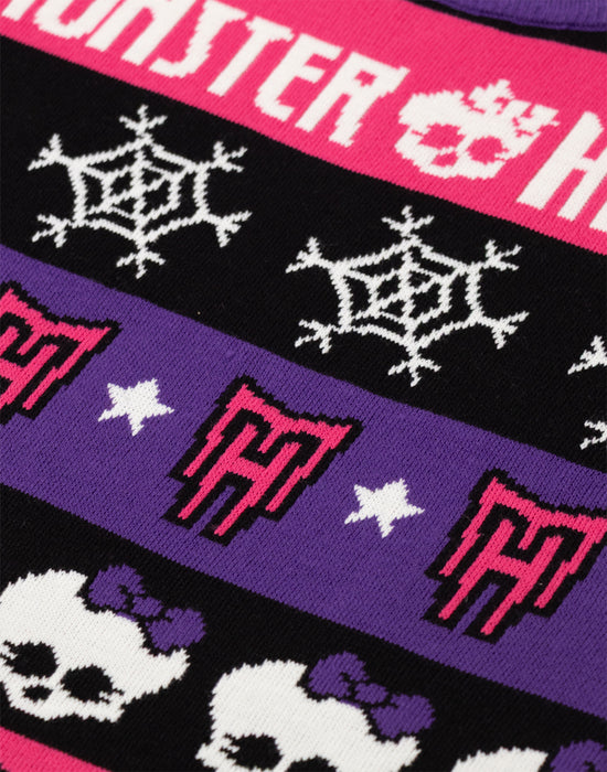 Monster High SKull & Snowflake Fairisle Girls Multicoloured Christmas Jumper