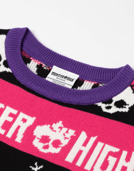 Monster High SKull & Snowflake Fairisle Girls Multicoloured Christmas Jumper