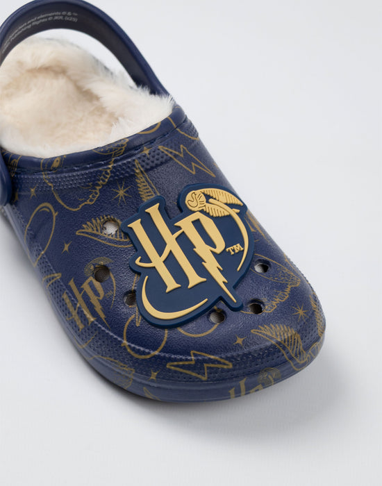 Harry Potter Logo Fur Lined Girls Navy Clogs