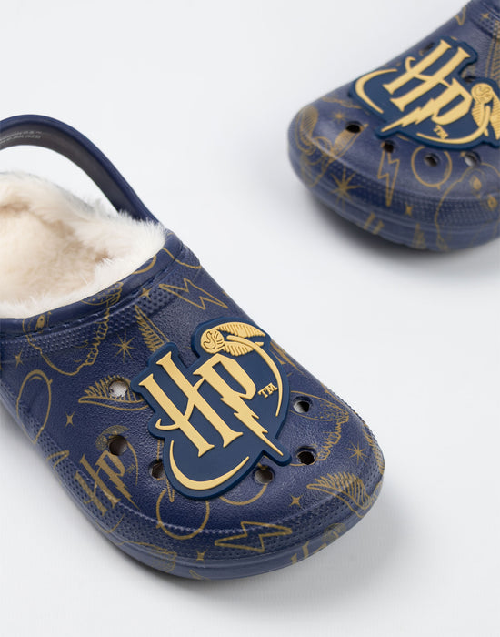 Harry Potter Logo Fur Lined Girls Navy Clogs