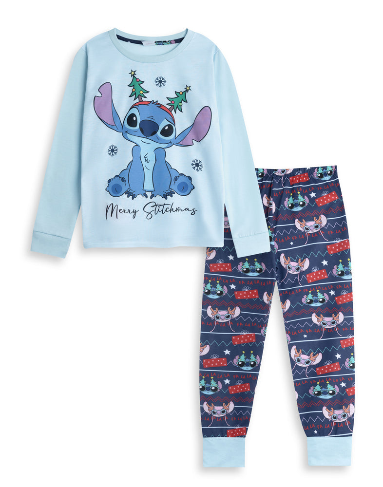 Lilo & Stitch Christmas Unisex Kids Blue Long Sleeve Long Leg Pyjama Set