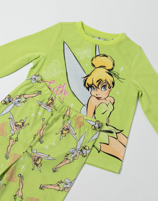 Disney Tinkerbell Character Girls Green Long Sleeve Long Leg Pyjama Set