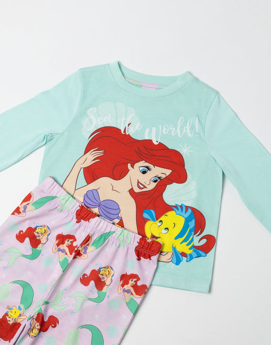 Disney The Little Mermaid Character Girls Blue Long Sleeve Long Leg Pyjama Set