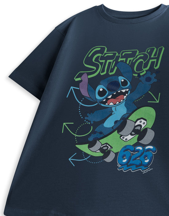 Disney Skateboard Lilo & Stitch Boys Blue Short Sleeved T-Shirt