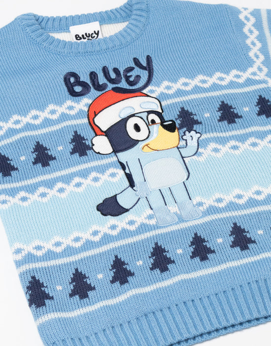 Bluey Character Boys Blue Christmas Jumper