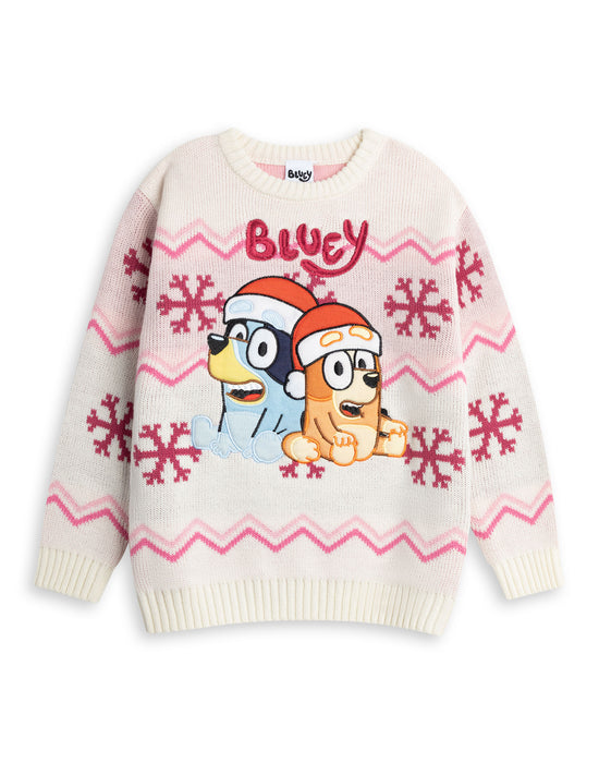 Bluey Character Girls Beige Christmas Jumper