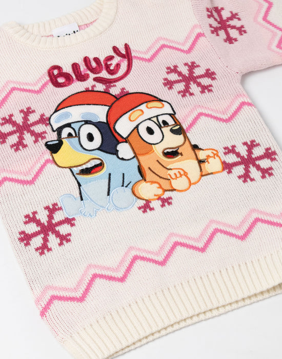 Bluey Character Girls Beige Christmas Jumper