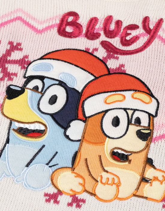 Bluey Character Girls Beige Christmas Jumper