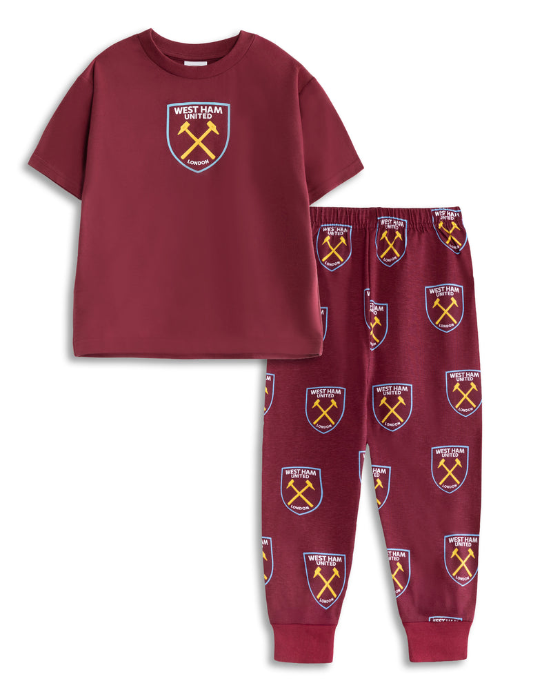 West Ham United Logo Boys Red Short Sleeve Long Leg Pyjama Set