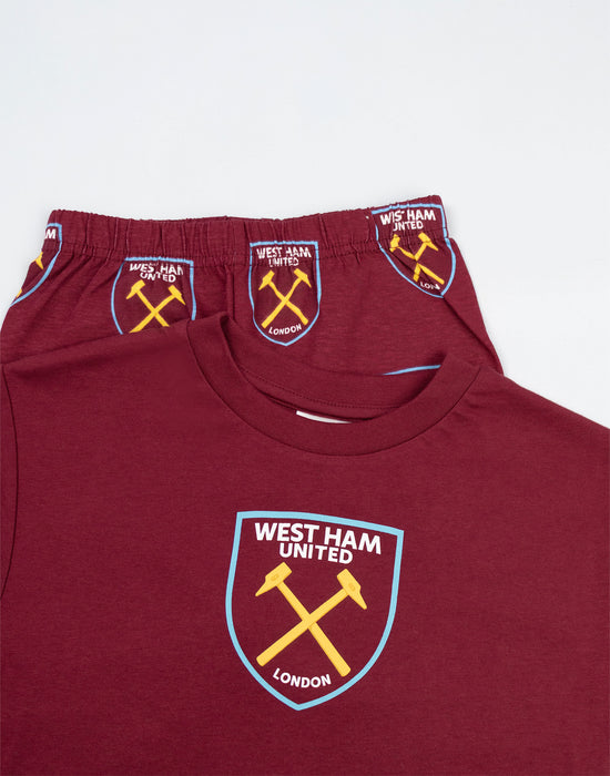 West Ham United Logo Boys Red Short Sleeve Long Leg Pyjama Set