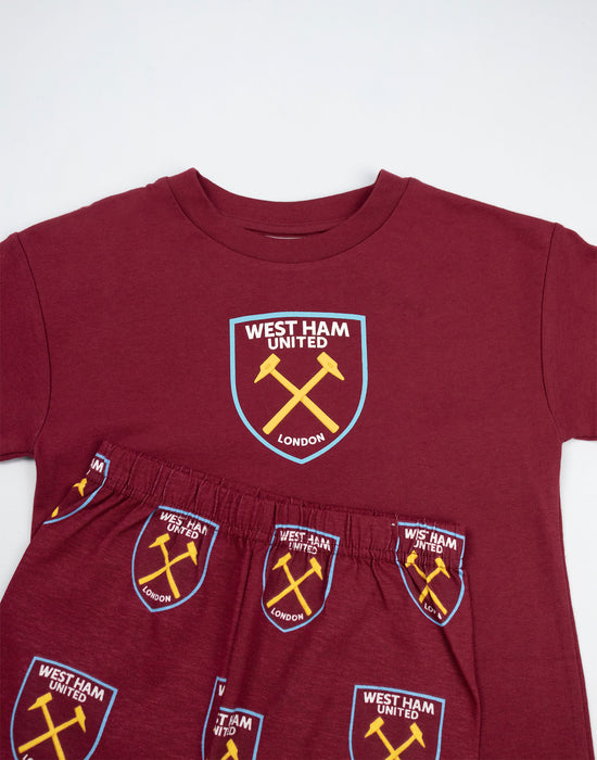 West Ham United Logo Boys Red Short Sleeve Long Leg Pyjama Set