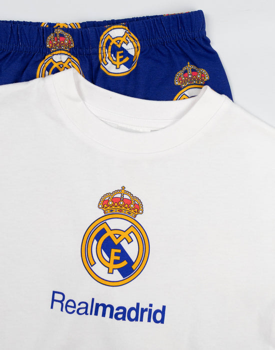 Real Madrid Logo Boys Multicoloured Short Sleeve Long Leg Pyjama Set