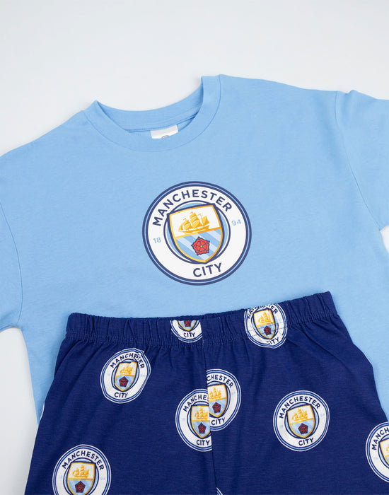 Manchester City Logo Boys Multicoloured Short Sleeve Long Leg Pyjama Set
