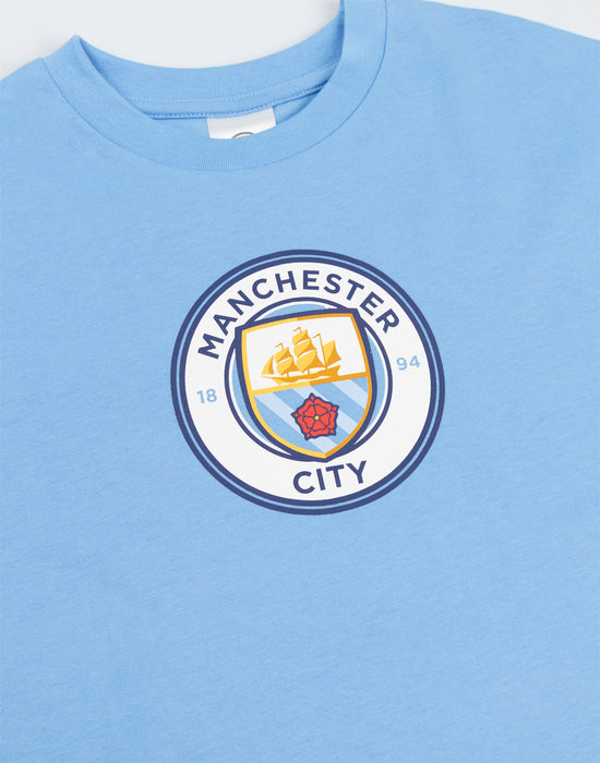 Manchester City Logo Boys Multicoloured Short Sleeve Long Leg Pyjama Set