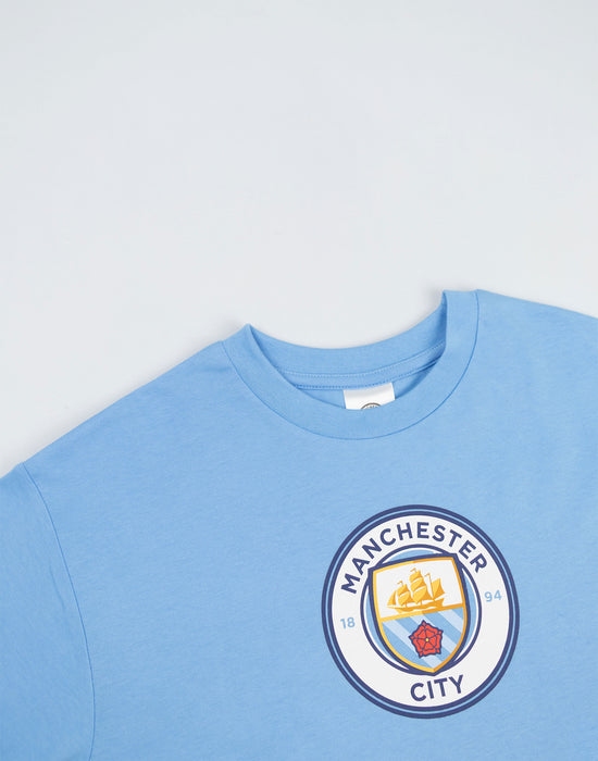 Manchester City Logo Boys Multicoloured Short Sleeve Long Leg Pyjama Set