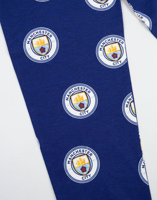 Manchester City Logo Boys Multicoloured Short Sleeve Long Leg Pyjama Set