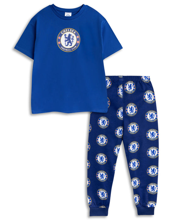 Chelsea Logo Boys Blue Short Sleeve Long Leg Pyjama Set