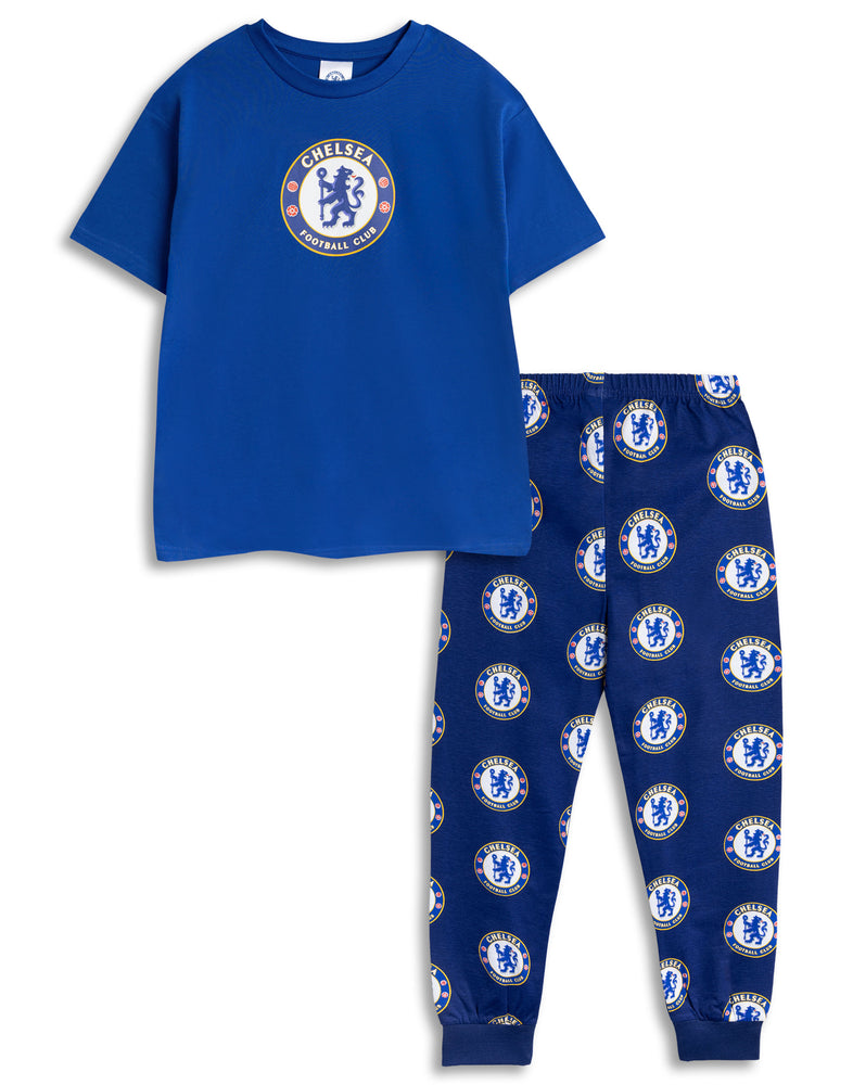 Chelsea Logo Boys Blue Short Sleeve Long Leg Pyjama Set