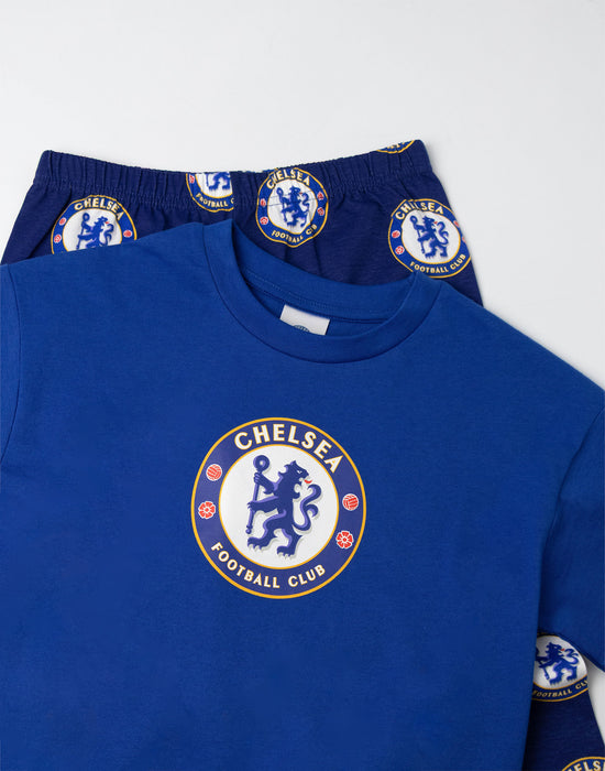 Chelsea Logo Boys Blue Short Sleeve Long Leg Pyjama Set
