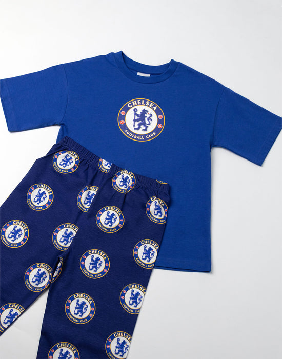 Chelsea Logo Boys Blue Short Sleeve Long Leg Pyjama Set