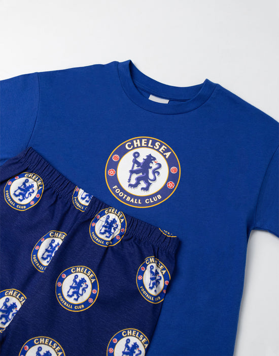 Chelsea Logo Boys Blue Short Sleeve Long Leg Pyjama Set