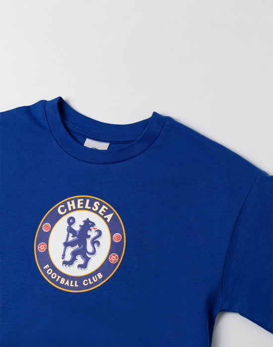 Chelsea Logo Boys Blue Short Sleeve Long Leg Pyjama Set