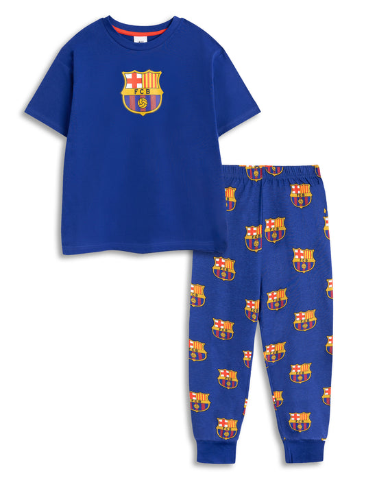 FC Barcelona Logo Boys Black Short Sleeve Long Leg Pyjama Set