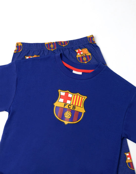 FC Barcelona Logo Boys Black Short Sleeve Long Leg Pyjama Set
