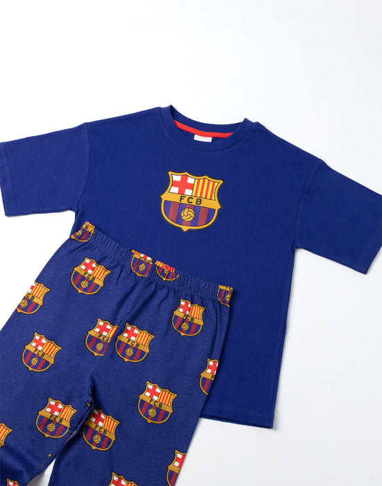 FC Barcelona Logo Boys Black Short Sleeve Long Leg Pyjama Set