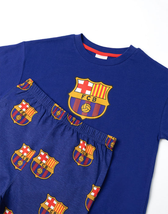 FC Barcelona Logo Boys Black Short Sleeve Long Leg Pyjama Set