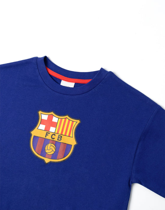FC Barcelona Logo Boys Black Short Sleeve Long Leg Pyjama Set