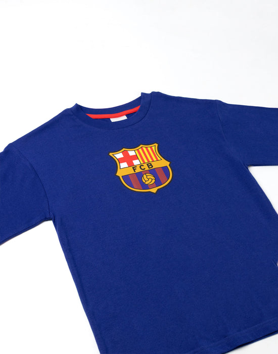 FC Barcelona Logo Boys Black Short Sleeve Long Leg Pyjama Set