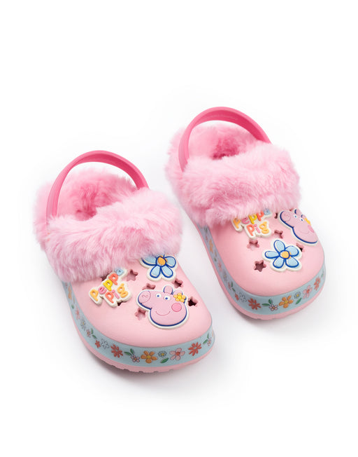 Peppa Pig Flowers Fur Lined Girls Pink Clogs