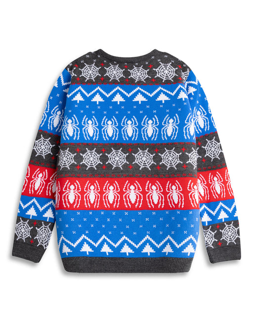 Spiderman Character Face Boys Blue Christmas Jumper