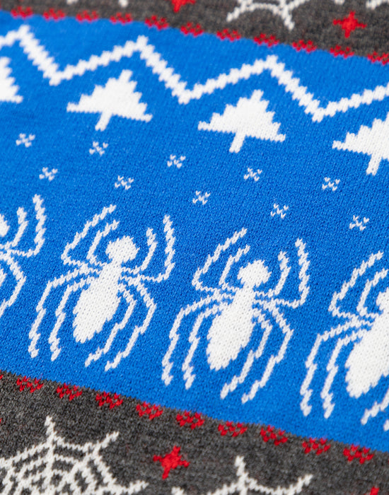 Spiderman Character Face Boys Blue Christmas Jumper