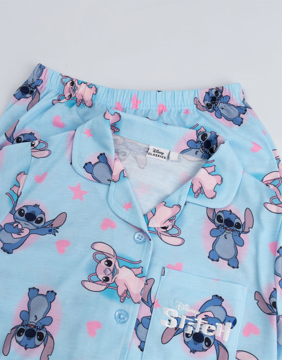 Lilo & Stitch Character Girls Blue Long Sleeve Long Leg Pyjama Set