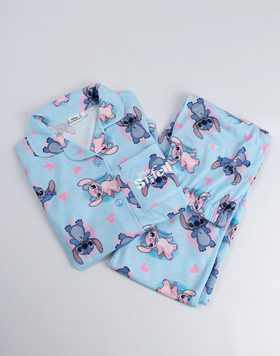 Lilo & Stitch Character Girls Blue Long Sleeve Long Leg Pyjama Set