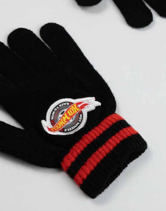 Hot Wheels Character Unisex Kids Black Beanie and Gloves Set