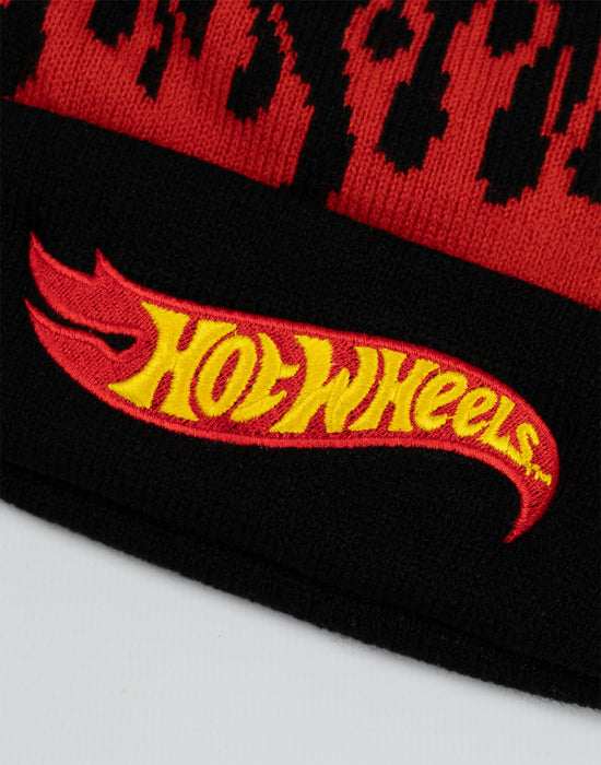 Hot Wheels Character Unisex Kids Black Beanie and Gloves Set