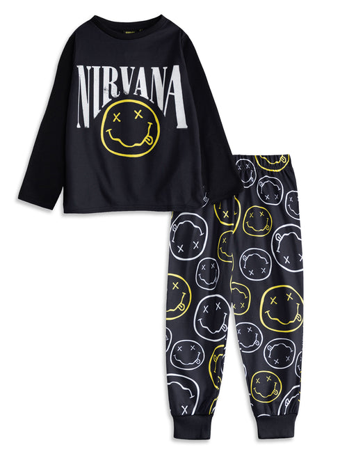 Nirvana Logo Unisex Kids Black Long Sleeve Long Leg Pyjama Set