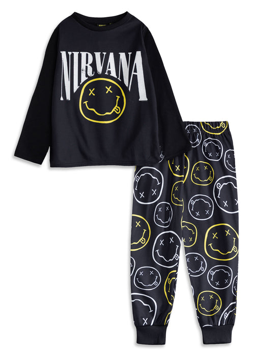 Nirvana Logo Unisex Kids Black Long Sleeve Long Leg Pyjama Set