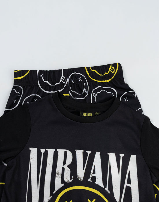 Nirvana Logo Unisex Kids Black Long Sleeve Long Leg Pyjama Set