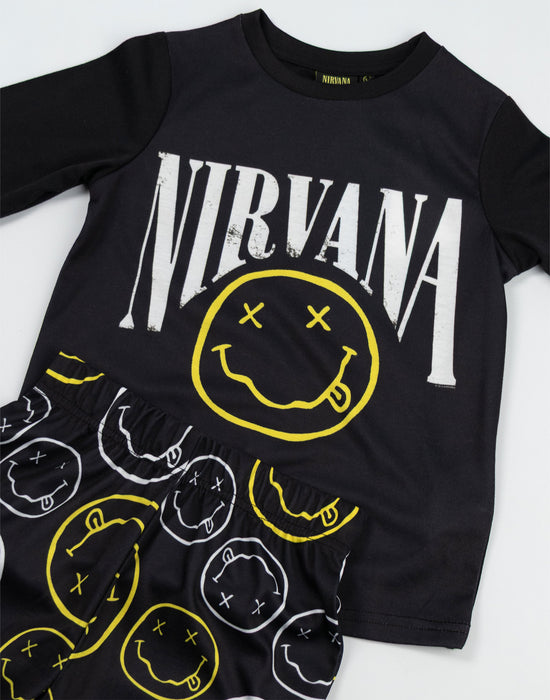Nirvana Logo Unisex Kids Black Long Sleeve Long Leg Pyjama Set