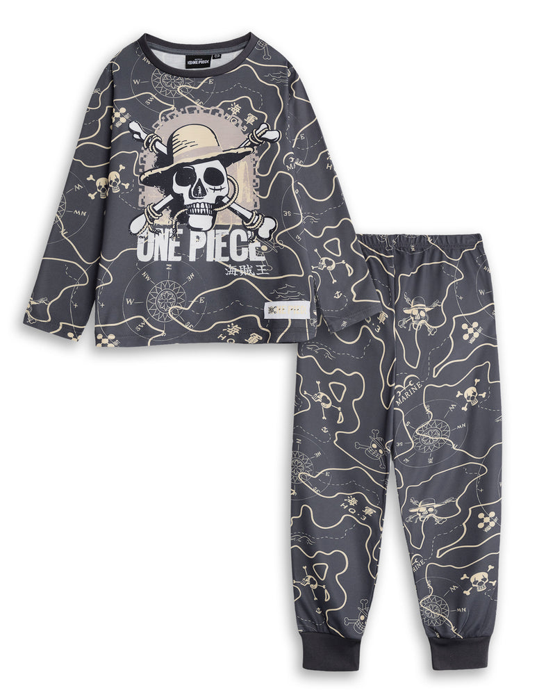 One Piece Logo Boys Grey Long Sleeve Long Leg Pyjama Set
