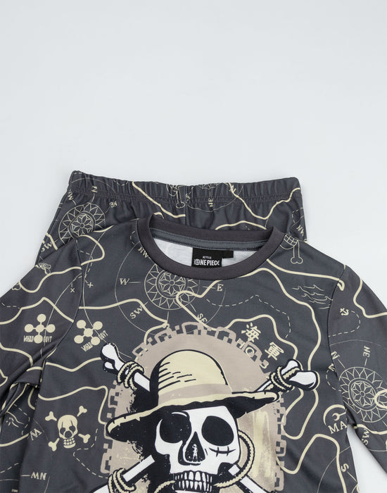 One Piece Logo Boys Grey Long Sleeve Long Leg Pyjama Set